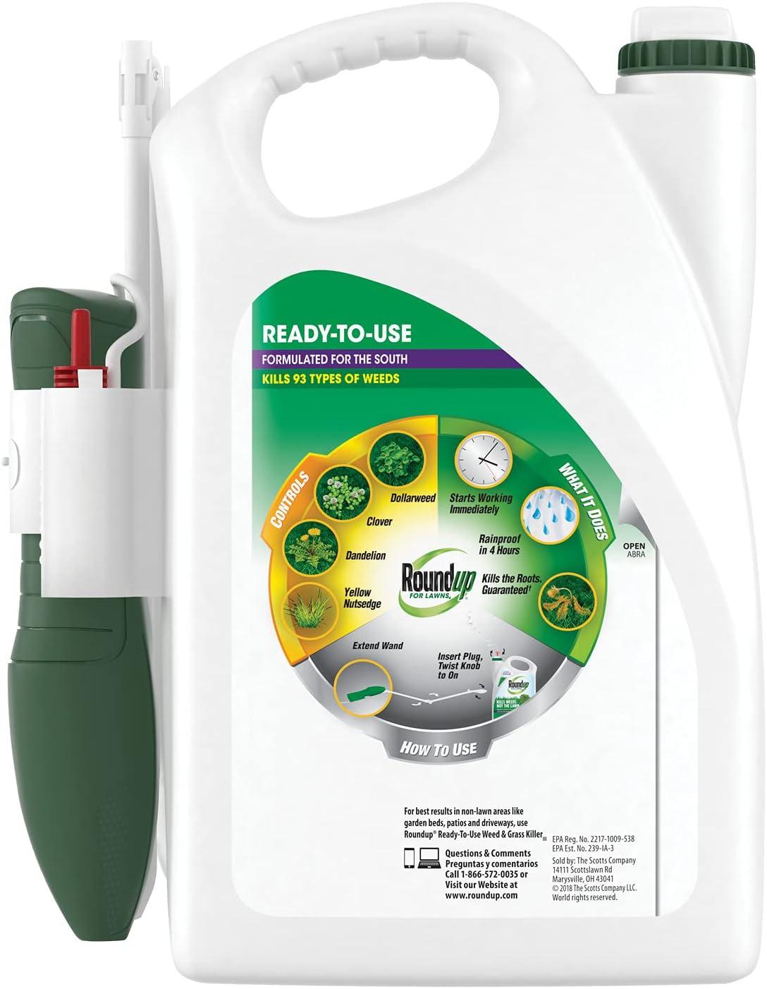 imageRoundup for Lawns4 Ready to Use  for Use on Southern Grasses for Use on Bluegrass Fescues and Perennial Ryegrass Kills Over 90 Weed Types Including Dandelion Clover and Nutsedge 1 galComfort Wand