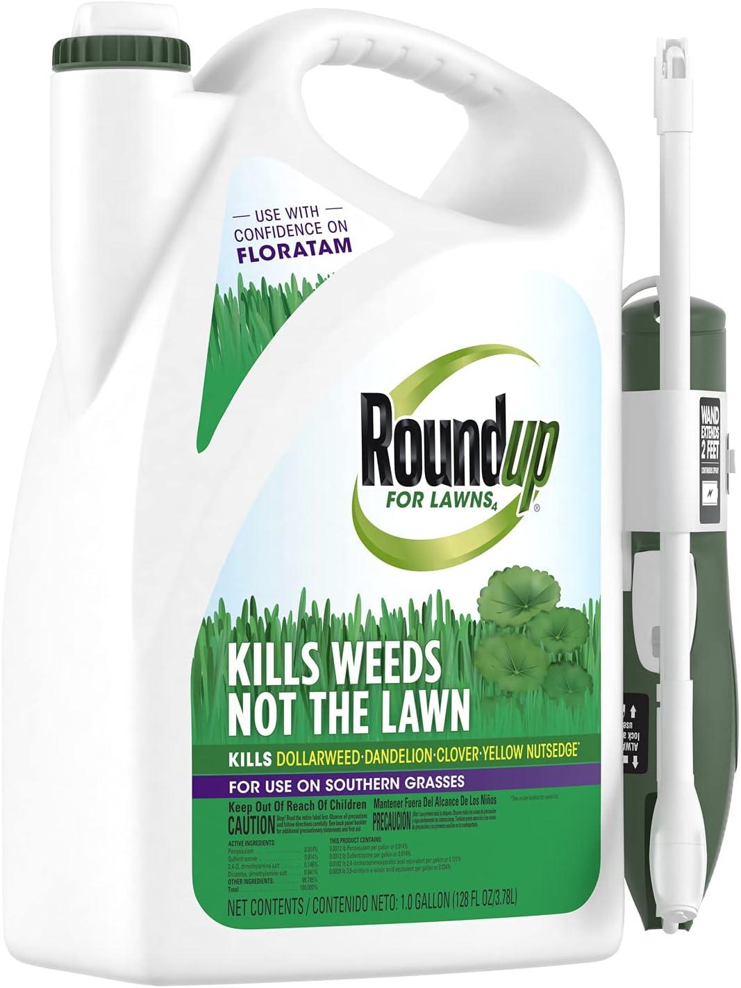 imageRoundup for Lawns4 Ready to Use  for Use on Southern Grasses for Use on Bluegrass Fescues and Perennial Ryegrass Kills Over 90 Weed Types Including Dandelion Clover and Nutsedge 1 galComfort Wand