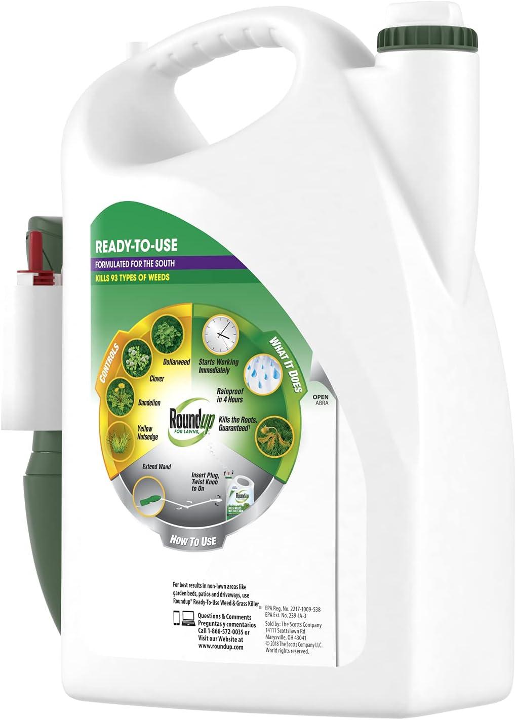 imageRoundup for Lawns4 Ready to Use  for Use on Southern Grasses for Use on Bluegrass Fescues and Perennial Ryegrass Kills Over 90 Weed Types Including Dandelion Clover and Nutsedge 1 galComfort Wand